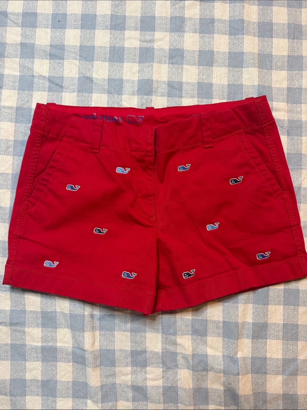 Vineyard Vines Red Embroidered Whale Cotton Shorts